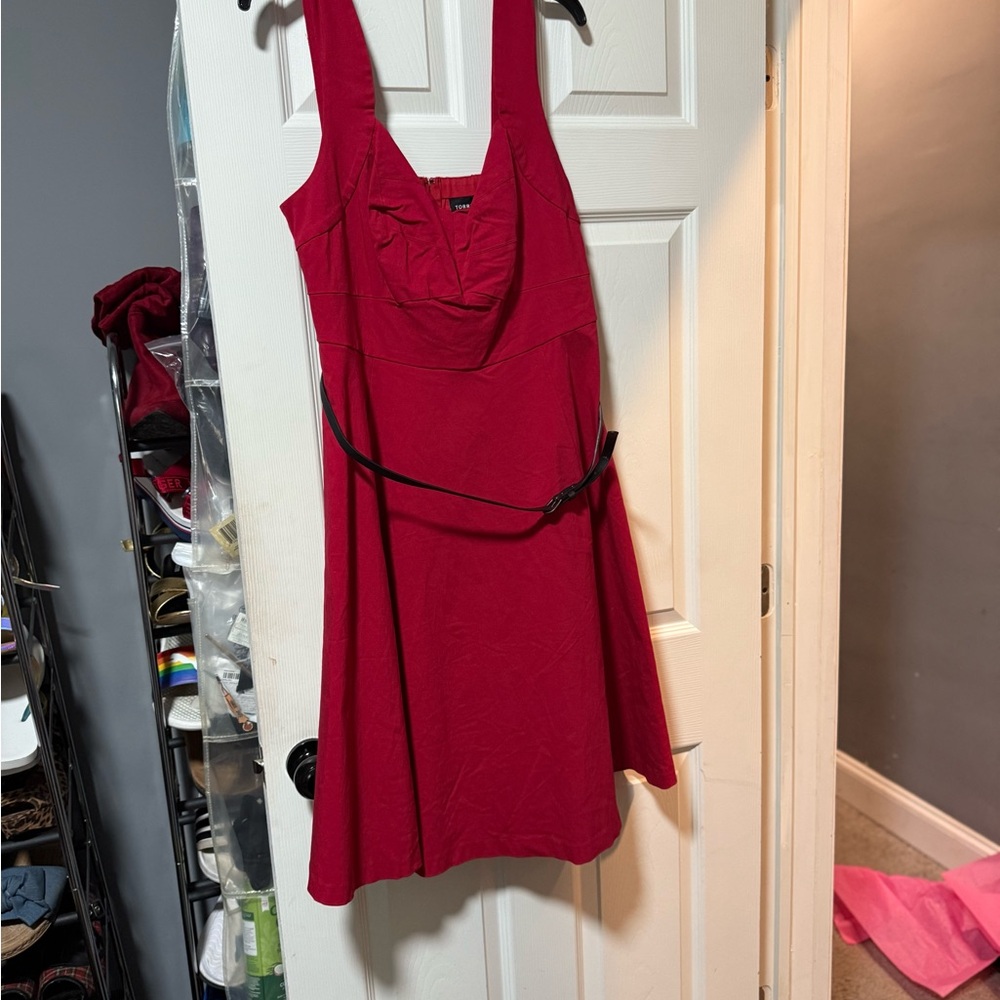 Torrid Red Midi Dress with Black Belt